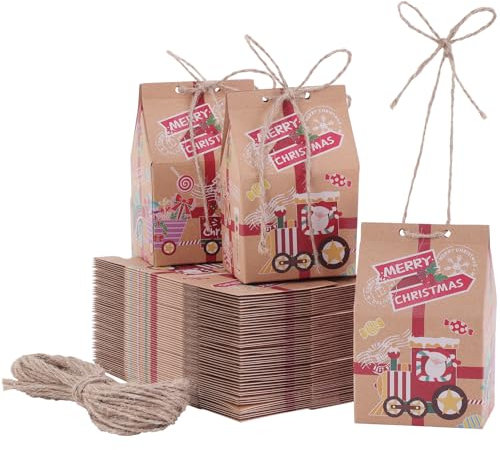 TsunNee 50PCS Christmas Party Gift Boxes, Christmas Kraft Paper Candy Boxes, Xmas Party Favour Bags, Novelty Gift Packaging Decor for Kids Girls Boys Christmas Party Decorations Advent Calendar DIY
