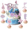 Mmgoqqt Meerjungfrau Tortendeko Geburtstag Mädchen, 19 Stück Glitzer Meerjungfrau Torten Deko, Ocean Theme Kuchendekoration, für Mädchen Party Geburtstag Party Kuchen Dekoration Supplies