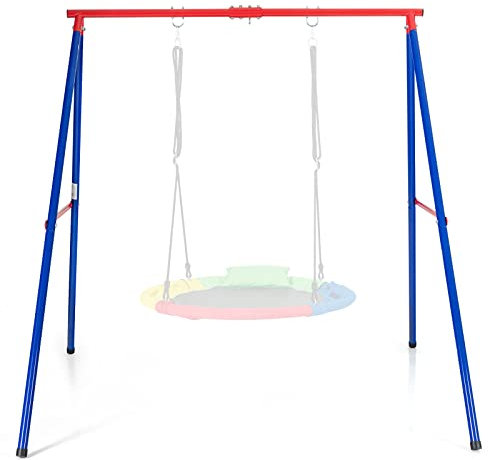 COSTWAY Portique de Balançoire en Métal avec Structure en A, Support de Balançoire avec Tapis Antidérapant, Charge 250kg pour Intérieur et Extérieur, 194 x 184 x 180 cm, sans Balançoire