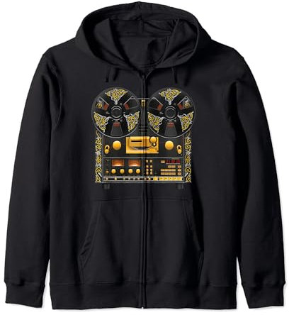 Reel to Reel Tape Deck Recorder mit Vintage Scrolls T-Shirt Kapuzenjacke