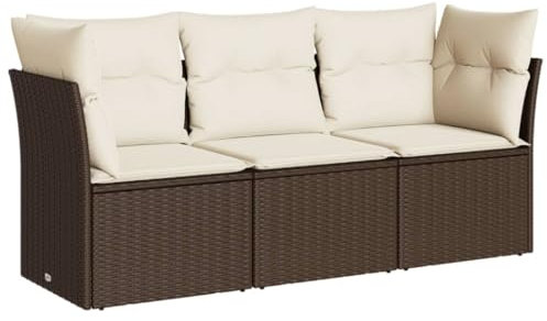 vidaXL Garten Sofagarnitur mit Kissen 3-TLG., Gartensofa mit modularem Design, Sitzgruppe für Terrasse Garten, Gartenmöbel, Modern, Braun Poly Rattan