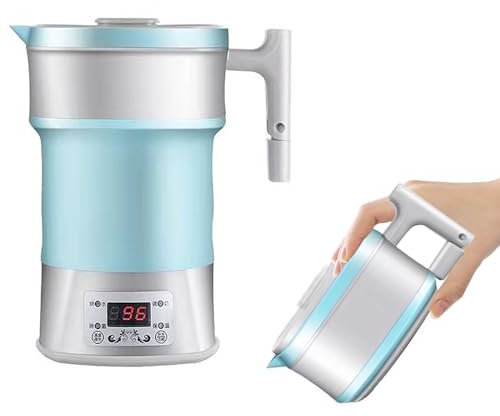 Faltbarer Reisewasserkocher Klein,CEIEVER Faltbarer Wasserkessel 800ML Camping Tragbarer Wasserkocher Mini Reisewasserkocher Klein für Camping,Reise,Wandern,Outdoor (Blau)