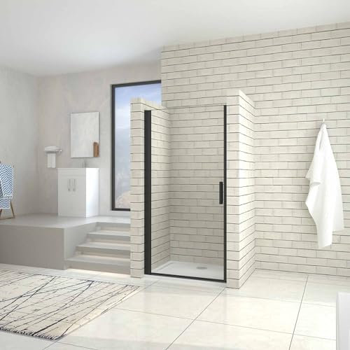 Porte de douche pivotante 80cm en verre trempé anticalcaire profil et poignée Noir Mat porte de douche hauteur 200cm