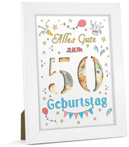 pangdapengpeng 50. Bilderrahmen Geldgeschenk Geburtstag, 23 x 17 cm Verpackung für Geldgeschenke Holz, Personalisiertes DIY 50 Geburtstag für Frauen, Männer, Mädchen, Junge (50)
