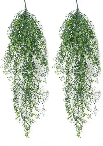 JeiYangYaa 2 Pcs Artificial Plants Fake,120 cm Fake Hanging Baskets Ivy Leaves Decoration for Indoor OutdoorFake Hanging Plants for Indoor Outdoor Home Garden Decoration-green
