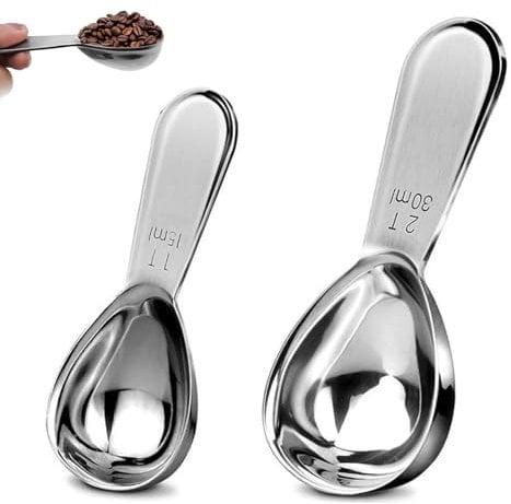 2Pcs Coffee Scoop, Silver Stainless Coffee Scoop, Stainless Steel Coffee Spoons Short Handles, Measuring Coffee Spoon (15ML and 30ML), Coffee Scoop for Ground Coffee,Loose,Tea