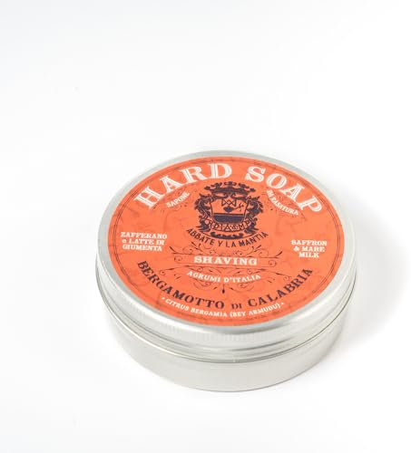 ABBATE Y LA MANTIA: Saponetta Solida da Barba al Bergamotto di Calabria – Idratante e Lenitiva – Con Latte di Giumenta e Zafferano – 80g – Made in Italy