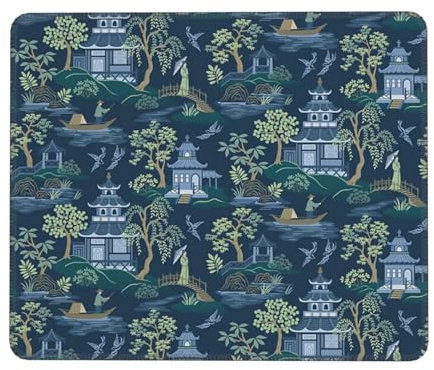 Mouspad Blauer Chinesischer Volks-Chinoiserie-Stil Mac-Gaming-Zubehör Mit Vernähte Kanten Gaming Mauspad Erstklassiges Tracking Und Stabilität Mouspad for Tastatur Zuhause Büro 25X30Cm
