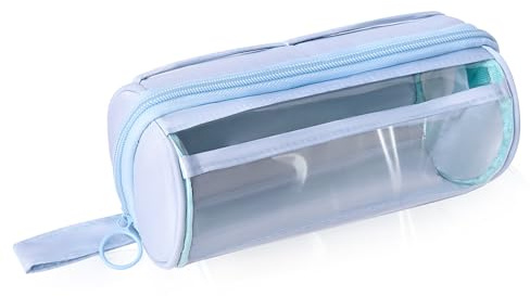 iSuperb Federmäppchen Kosmetiktasche Kulturbeutel aus Zylinderform, Pen Case Für Schule/Büro/Reise, Leicht & Praktisch (19,5×9×9cm) (Blau)