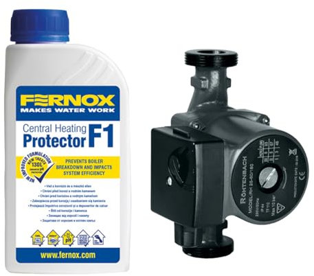Bandloo Set: Energiesparende Umwälzpumpe Rohtenbach + Fernox F1 500 ml – Effiziente Heizungsunterstützung, konstante Wärme, Schutz vor Korrosion und Kalkablagerungen (25-60/180)