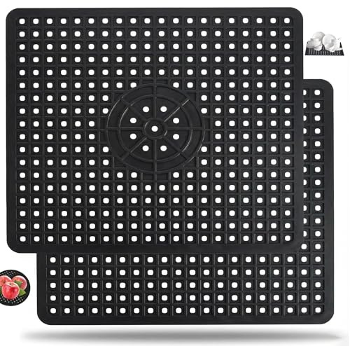 HSDLEWJ 2 Stück Spülbeckeneinlage Gummi, Spülbeckenmatte Sink Mat Spülmatte für Spülbecken Einlage Matte für Spülbeckenschutz Spritzschutz Waschbecken Spülmatte Abtropfmatte (Schwarz-Rechteck)