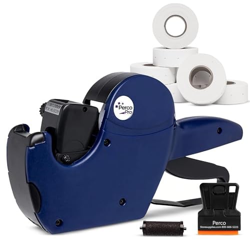 Perco Pro 1-zeiliges Datums-Etikettenpistolen-Set, enthält 8-stellige Datumspistolen-Etikettierer, 10.000 weiße Etiketten und vorinstallierte Tinte