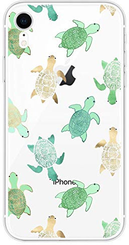 iPhone XR Case Clear Silicone, Slim Fit Soft TPU Gel Protective Bumper Back Skin Cover, Ultra Thin Rubber Transparent Flexible Cell Phone Case for iPhone XR (6.1) Cool Cute Sea Turtle Animal Pattern