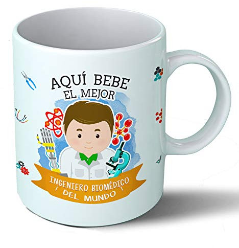 Planetacase - Taza Ingeniero biomedico - Regalo Original - Cerámica 330 mL - Taza Desayuno Apta para Microondas y Lavavajillas - Ingenieros - Resistente a Lavados