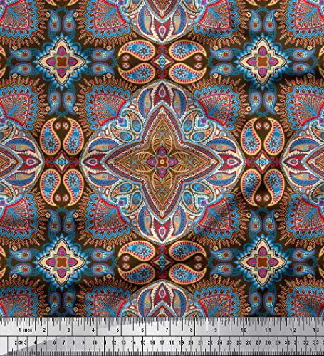 Soimoi Braun Georgette Viskose Stoff Mandala & Paisley ethnisch Stoff Drucke Meter 42 Zoll breit