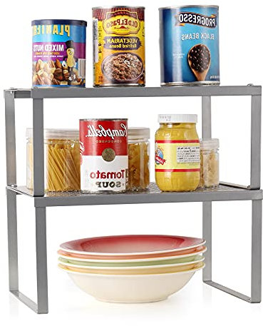 Nandae Lot de 2 étagères de Rangement en métal pour Placard de Cuisine, Etagère Vaisselle, Organisation Placard Cuisine,comptoirs, Garde-Manger, Aliments et ustensiles