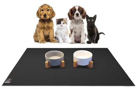 SanoZoo® Napfunterlage - Öko-TEX - Made in Germany - rutschfeste Futtermatte für Hunde & Katzen 70x120cm Schwarz, wasserfest