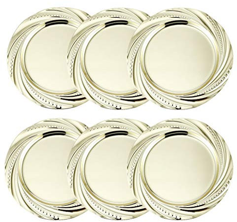 Insun Lot de 6 Assiettes de Présentation Rayé Bordé Assiettes de Service Décorative en Acier Inoxydable or 26cm diamètre