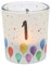Dekohelden24 Windlichtglas mit Motiv auf Einer transparenten Banderole, inkl. 1 Teelicht, H/Ø: 6,5 x 6 cm, Motiv: Zahl 1