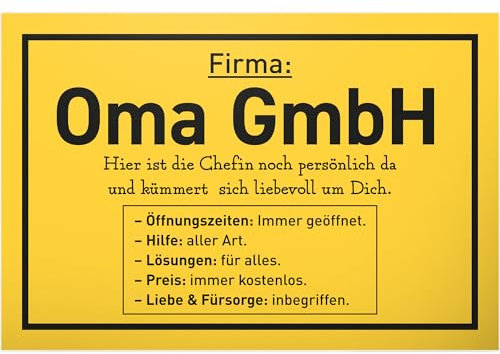 DankeDir! Firma Oma GmbH - 30 x 20 cm Schild - Oma Partydeko Muttertag Geschenk Geburtstagsgeschenk Deko - Karte Geburtstag Weihnachten Großmutter Enkel Geschenkidee Omi Glückwunschkarte