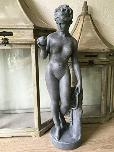 Deko Shop Cologne Figur Grau Antik Designe Eva mit Apfel Skulptur H58 cm Statue Garten Bad 0048