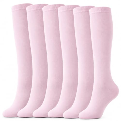 juDanzy Lot de 3 paires de chaussettes montantes uniformes pour l'école, le football, le football, etc., rose pâle, 6-10 ans