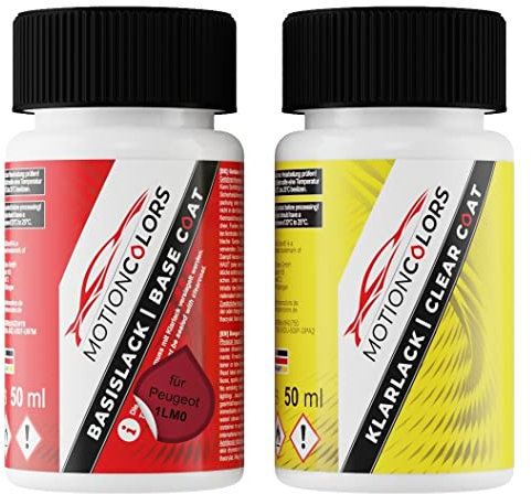MOTIONCOLORS Rouge Baroque Nacre Metallic/Barockrot Metallic 1LM0 für Peugeot Autolack Lackstift Set Basislack und Klarlack je 50ml