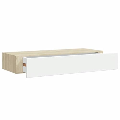 vidaXL Wand Schubladenregal Wandschublade Schweberegal Hängeregal Wandschrank Wandboard Wandregal mit Schublade Eichenoptik Weiß 60x23,5x10cm MDF