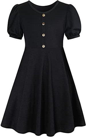 SFreeBo Black Dress for Girls Kids Summer Dresses 9-10 Years Black Cotton Skater Party Dress Girls Casual Lantern Short Sleeve T-Shirt Dresses