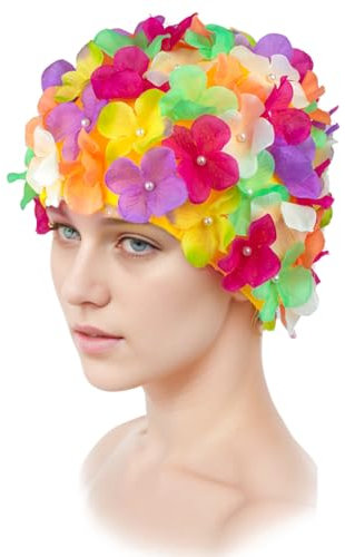 Medifier Cuffia da nuoto con petali floreali retrò multicolore cuffia da bagno elastica antiscivolo cuffia da doccia per donne ragazze colore 1