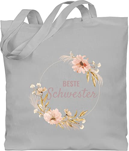 Shirtracer Baumwolltasche - Taschen - Beste Schwester Trockenblumenkranz Boho Aquarell - Unisize - Hellgrau - schwesterngeschenk schwestern geschenk sister blumenkranz stoffbeutel geschenke für
