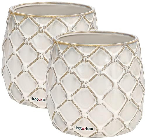 KOTARBAU® 2er Set Keramik-Blumentopf ⌀ 145 mm Übertopf Hell mit Ananas-Motiv