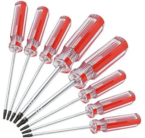 Piutouyar Juego de destornilladores Torx magnéticos de 8 piezas, destornillador Torx de seguridad T8, T9, T10, T15 Torx de 3 mm, 75 mm de largo (rojo)