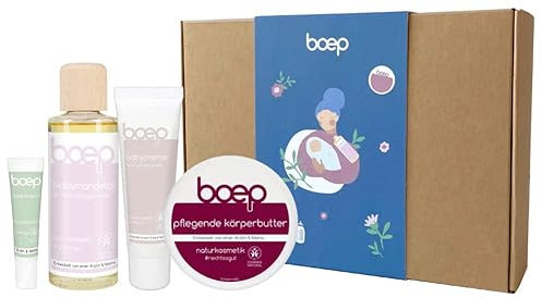 boep Pflegeset für Mama und Baby | Pflegende Körperbutter, Babycreme, Mandelöl und Lippenbalsam | Zertifizierte Naturkosmetik | Geschenk zur Schwangerschaft, Babyparty oder Geburt | Weihnachtsgeschenk