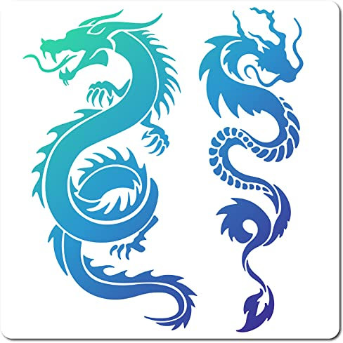 GORGECRAFT Drachen-Schablonen-Vorlagen 30x30 cm Doppel-Drachen-Muster Groß Wiederverwendbar Quadratische Schablonen Aus Kunststoff Zum Malen Auf Holz Wand Sammelalbum Karte Bodenzeichnung Dekoration