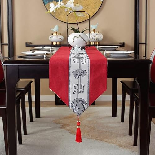 Tischläufer Herbstmotiv, Tischläufer Rot Stoff Baumwolle Blumen für Party Holiday Dinner 220X33cm