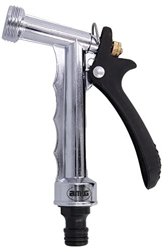 Amig - Pistola de Riego - Metálica - 140 mm - Ideal para Trabajos de Jardinería - Palanca de Bloqueo para Mayor Comodidad - Mango Ergonómico y Uso Fácil - Acero - Pulido