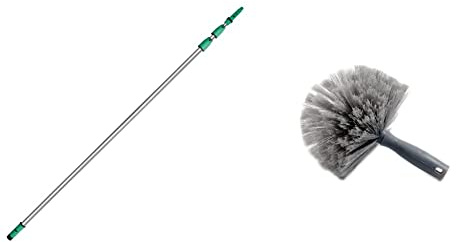 Unger ED450 OptiLoc Telescopic Window Cleaning Pole/Multi-Use Extension Pole & Spider Web & Cobweb Duster Brush - Internal or External - Fits Telescopic Poles