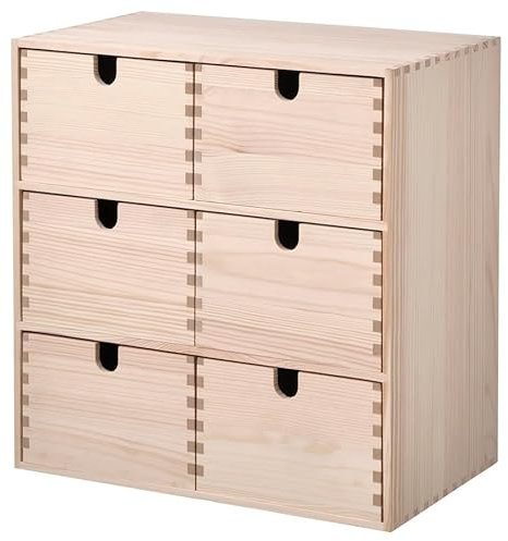 PE Mini Chest of Drawers Pine 31x18x32cm Home Office Wooden Desk Storage Box with 6 Drawers