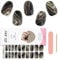 EBANKU 20PCS Gel Nail Stickers, Black Marble Gel Nail Strips Long Lasting Gel Strips for Nails UV Gel Nail Stickers with Nail File & Wooden Stick for Women Manicure