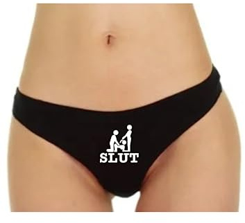 Womens Lingerie Print Sexy Slut Naughty Slutty Dress Up Thong G String Underwear Funny Rude Panties Knickers Pants