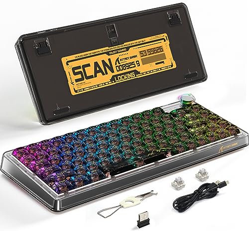 ATTACK SHARK K75 75% Tasta da gioco meccanico TKL, tastiera RGB BT5.0/2.4G/USB-C, tastiera di guarnizione trasparente personalizzabile con manopola, interruttore lineare a caldo, 4000mAh-Nero