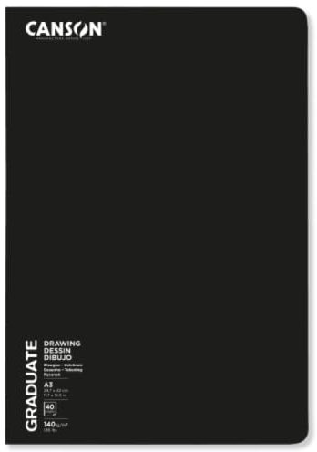 Canson® Graduate Dessin Notizbuch, 20 Blatt, 29,7 x 42 cm, 140 g/m², leichtes Körnungspapier, weiß, 5 Stück