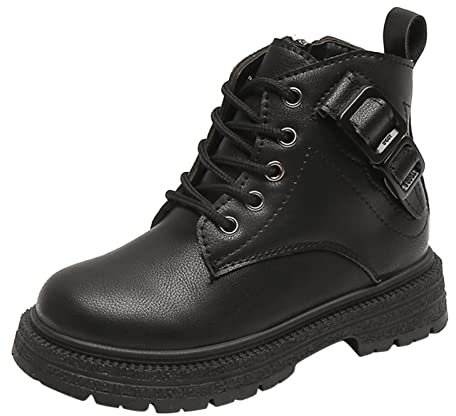 FGUUTYM Stivaletti da equitazione per bambine 26, autunnali semi-lunghi, alla moda, impermeabili, stivali invernali, Nero , 28 EU