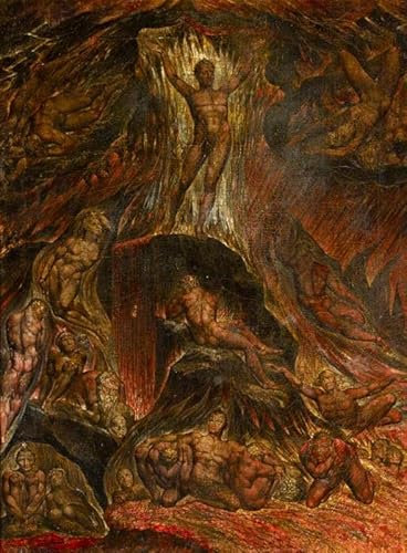 MSTECO Leinwand Bilder Kunstdrucke Abstrakt Poster Berühmtes Gemälde Satan ruft seine Legionen auf William Blake für Wohnzimmer 60x90cm