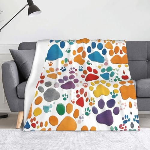 ELFcat Überwurfdecke mit Pfotenabdruck, Flanell-Fleece für alle Jahreszeiten, niedliches Bett, Couch, Sofa, Stuhl, Hausdekoration, 127 x 152 cm