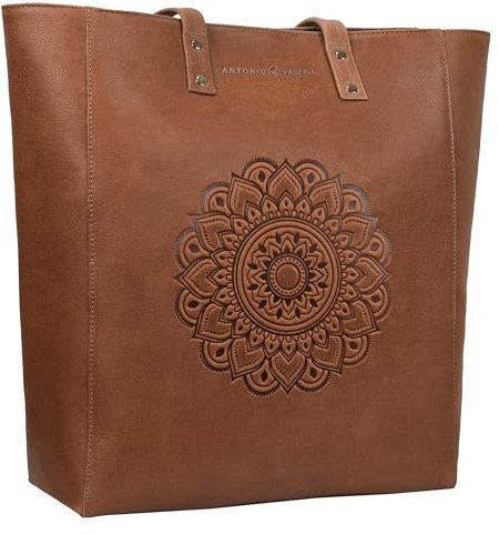 ANTONIO VALERIA Ava Oily Washed Redwood Leather Tote/Top Handle Shoulder Bag for Women, Oily Washed Redwood, Medium