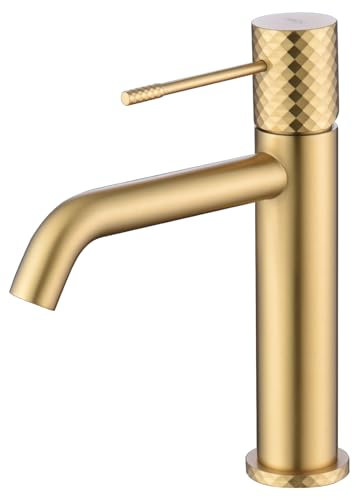 MICE - Grifo monomando para lavabo con tecnología Apertura en Frio para ahorrar energia - hecho de latón - Monomando de lavabo - Griferia de Baño para agua fria y caliente Oro Cepillado - BDG053-1OC