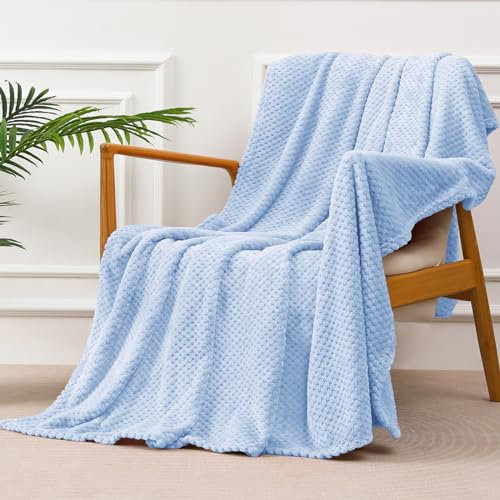 Yebeda Kuscheldecke Superweiche und Warme Fleecedecke für Sofa, Couch und Bett mit Waffel Muster, Kuschelige & Angenehme Decke/Wohndecke/Sofadecke (150x200 cm Blau)