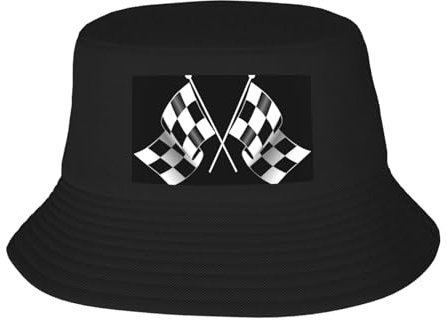 VANANI Fischerhut mit schwarz-weißer Formel, karierte Flaggen, Unisex, faltbar, Outdoor-Fischerhut, Sonnenhut, Schwarz , One size